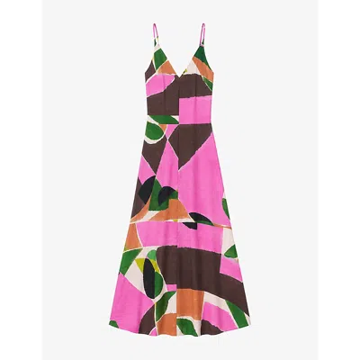 Ro&zo Womens  Abstract-print V-neck Woven Maxi Dress In Pink