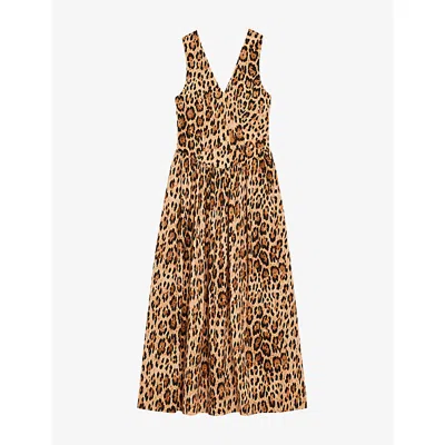 Ro&zo Womens  Alexis Leopard-print Cotton-sateen Midi Dress In Multi