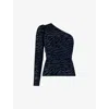 Ro&zo Womens Blue Asymmetric-neckline Puff-sleeve Stretch-woven Top In Blue