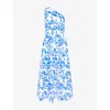 Ro&zo Womens Blue Aubrey Leaf-print Cotton Maxi Dress In Blue