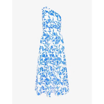 Ro&zo Womens Blue Aubrey Leaf-print Cotton Maxi Dress