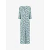 Ro&zo Blurred Daisy-print Woven Midi Dress In Blue