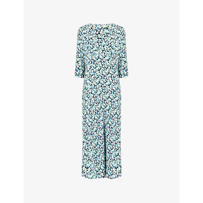 Ro&zo Blurred Daisy-print Woven Midi Dress In Blue