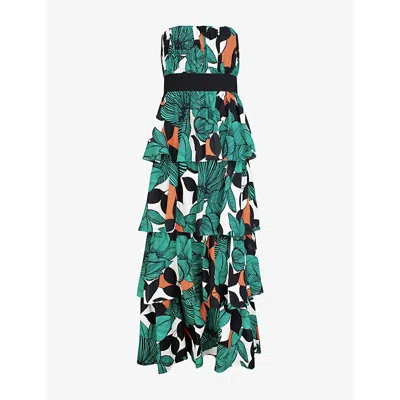 Ro&zo Womens  Claudia Leaf-print Cotton Maxi Dress