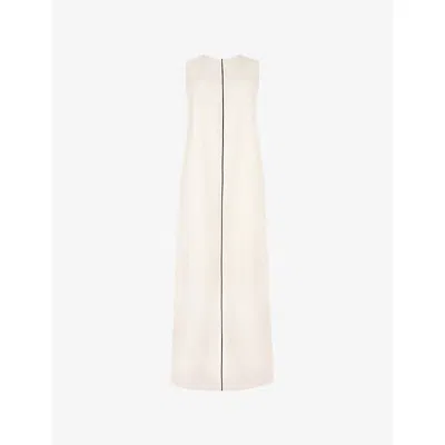 Ro&zo Womens Cream Contrast-piping Round-neck Linen-blend Midi Dress