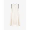Ro&zo Womens Cream Contrast-piping Round-neck Linen-blend Mini Dress