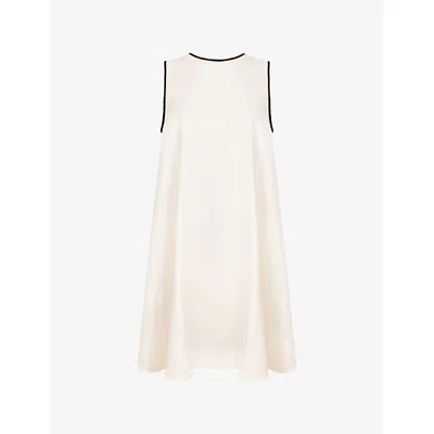 Ro&zo Womens Cream Contrast-piping Round-neck Linen-blend Mini Dress