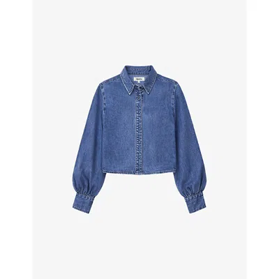 Ro&zo Womens  Cropped Long-sleeve Denim Shirt In Blue
