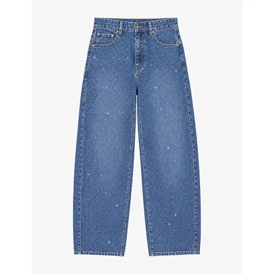 Ro&zo Womens  Crystal-embellished Barrel-leg Jeans In Blue
