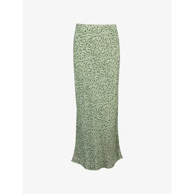 Ro&zo Womens Ditsy-pattern Bias-cut Crepe Maxi Skirt Green