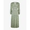 Ro&zo Womens Ditsy-pattern Piped-waist Crepe Midi Dress Green In Green