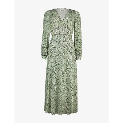 Ro&zo Womens Ditsy-pattern Piped-waist Crepe Midi Dress Green