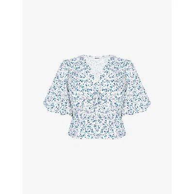 Ro&zo Womens Ivory Ditsy-print Twist-front Cotton Blouse