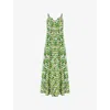 Ro&zo Womens Green Ditsy-print V-neck Tiered Cotton Maxi Dress In Green