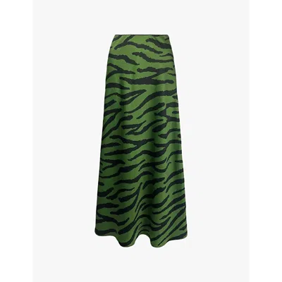 Ro&zo Womens Khaki Elasticated-waistband Zebra-print Woven Maxi Skirt