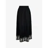Ro&zo Womens Black Embroidered-panel Elasticated-waist Stretch-cotton Maxi Skirt