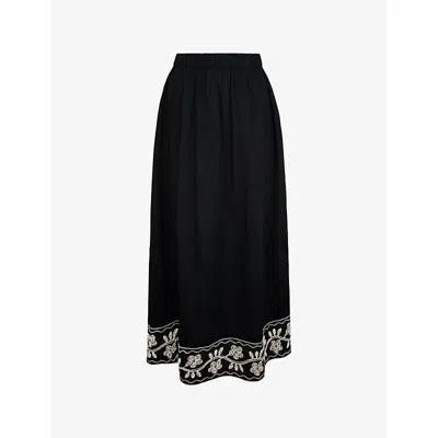 Ro&zo Womens Black Embroidered-panel Elasticated-waist Stretch-cotton Maxi Skirt
