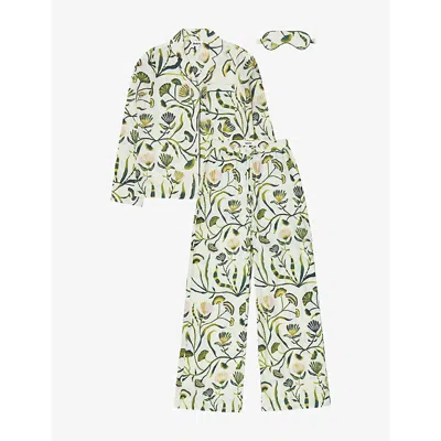 Ro&zo Womens  Floral-print Cotton Pyjama And Eye Mask Set In Green