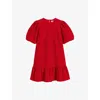 Ro&zo Womens  Frilled Puff-sleeve Cotton-cord Mini Dress In Red