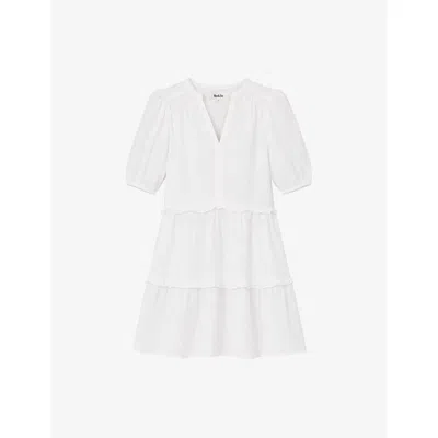 Ro&zo Womens  Frill-trim Puff-sleeve Cotton Mini Dress In Ivory