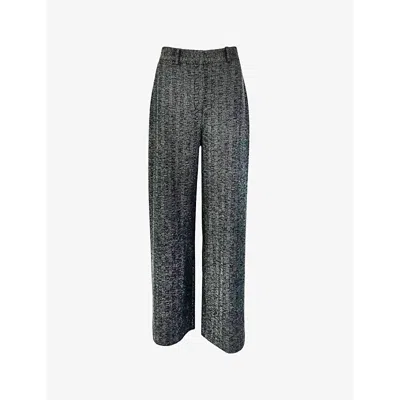 Ro&zo Womens Grey Herringbone Wide-leg High-rise Woven Trousers