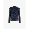Ro&zo Womens Blue High-neck Long-sleeve Sequin Top In Blue