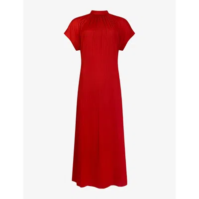 Ro&zo Womens Red High-neck Short-sleeve Plisse Maxi Dress