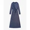 Ro&zo Womens Blue Kylie Sparkle Ruched-front Maxi Dress In Blue