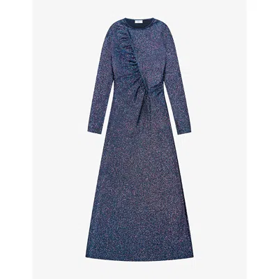 Ro&zo Womens Blue Kylie Sparkle Ruched-front Maxi Dress
