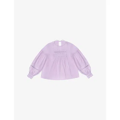 RO&ZO WOMENS LILAC LACE-INSERT LONG-SLEEVE COTTON BLOUSE