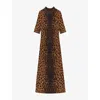Ro&zo Womens Brown Leopard-print High-neck Jersey Maxi Dress In Brown