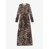 Ro&zo Womens  Leopard-print Long-sleeve Stretch-jersey Midi Dress In Brown