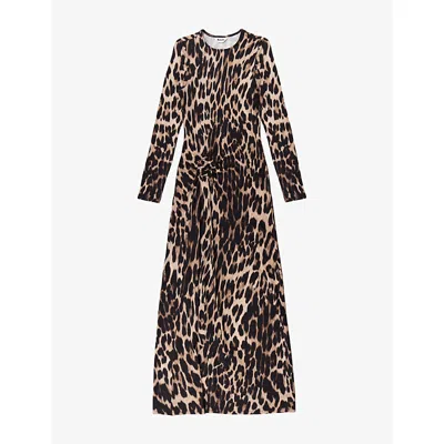Ro&zo Womens  Leopard-print Long-sleeve Stretch-jersey Midi Dress In Brown