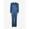Ro&zo Womens Blue Long-sleeve Button-up Denim Jumpsuit In Blue