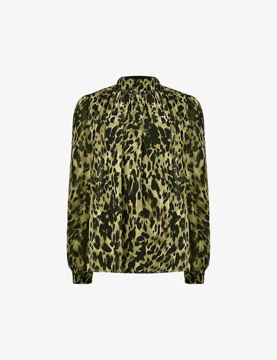Ro&zo Long-sleeved Leopard-print Recycled-polyester Blouse In Green