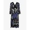 Ro&zo Womens Multi Butterfly-print Button-through Crepe Midi Dress Purple In Purple