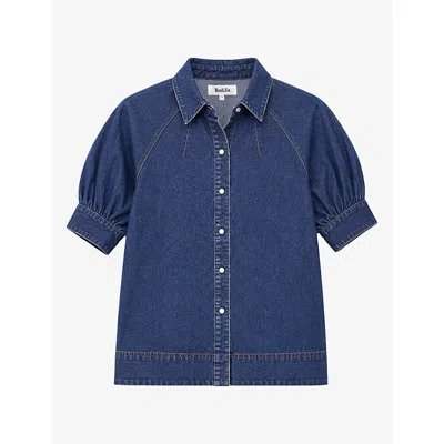 Ro&zo Womens  Puffed-sleeve Denim Shirt In Blue