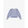 Ro&zo Womens Blue Shirred Long-sleeve Embroidered Cotton Blouse In Blue