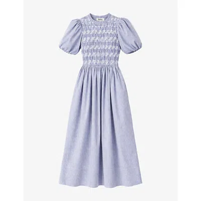 Ro&zo Womens Blue Shirred-bodice Striped Woven Midi Dress