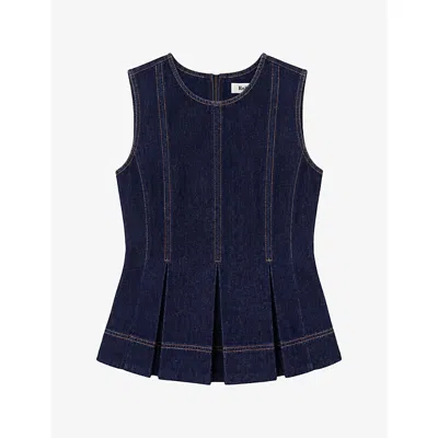 Ro&zo Womens  Sleeveless Peplum-hem Denim Top In Blue