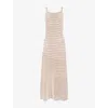 Ro&zo Womens Brown Striped Sweetheart-neck Knitted Cotton-blend Midi Dress
