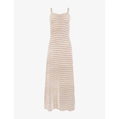Ro&zo Womens Brown Striped Sweetheart-neck Knitted Cotton-blend Midi Dress