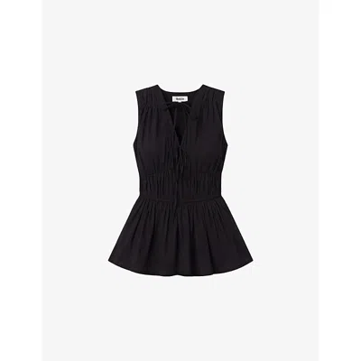 Ro&zo Womens  Tie-front Sleeveless Cotton-voile Top In Black