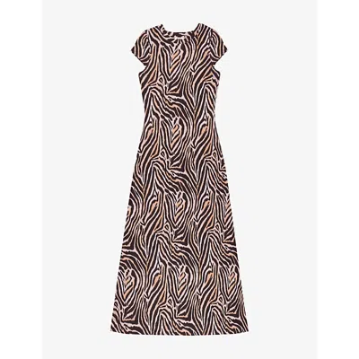 Ro&zo Womens Neutral Zebra-print Cap-sleeve Jersey Maxi Dress In Multi