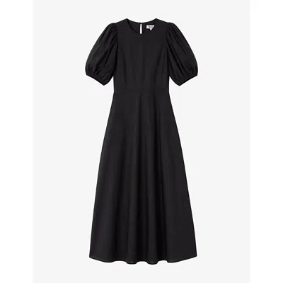 Ro&zo Womens Seam-waist Puff-sleeve Cotton-voile Midi Dress Black