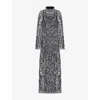 Ro&zo Womens Silver Astrid Long-sleeved Sequin-embellished Maxi Dress In Silver