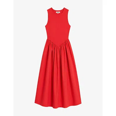 Ro&zo Womens Sleeveless Jersey-bodice Cotton Midi Dress Red