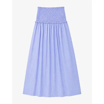 Ro&zo Womens Striped Shirred-waist Cotton-blend Maxi Skirt Blue