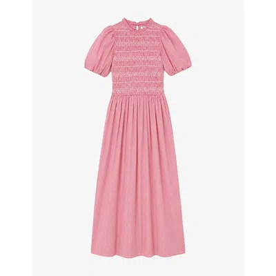 Ro&zo Womens Stripe-pattern Shirred Woven Midi Dress In Red