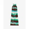 Ro&zo Womens Watercolour-print Sleeveless Stretch-woven Midi Dress Green